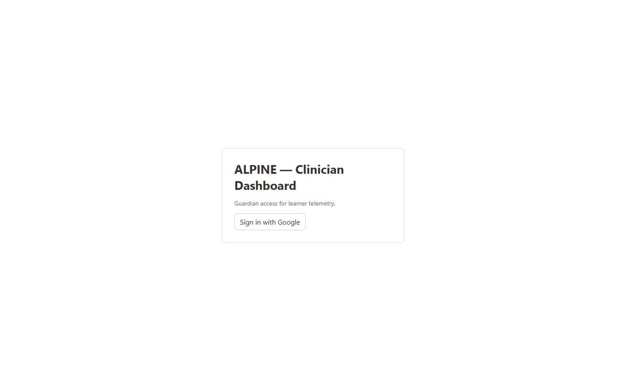 The guardian and clinician dashboard's sign-in page.