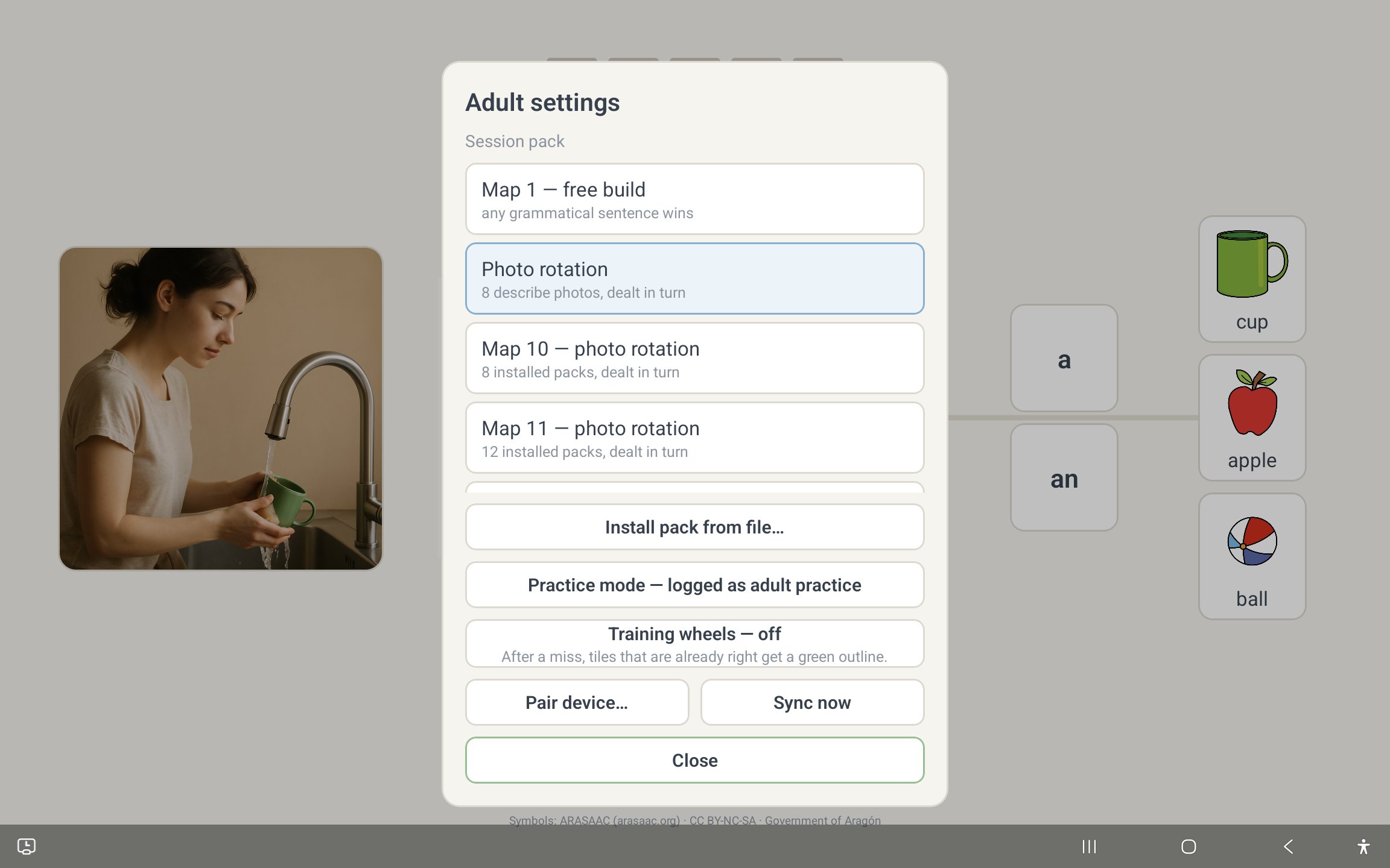 Adult settings sheet