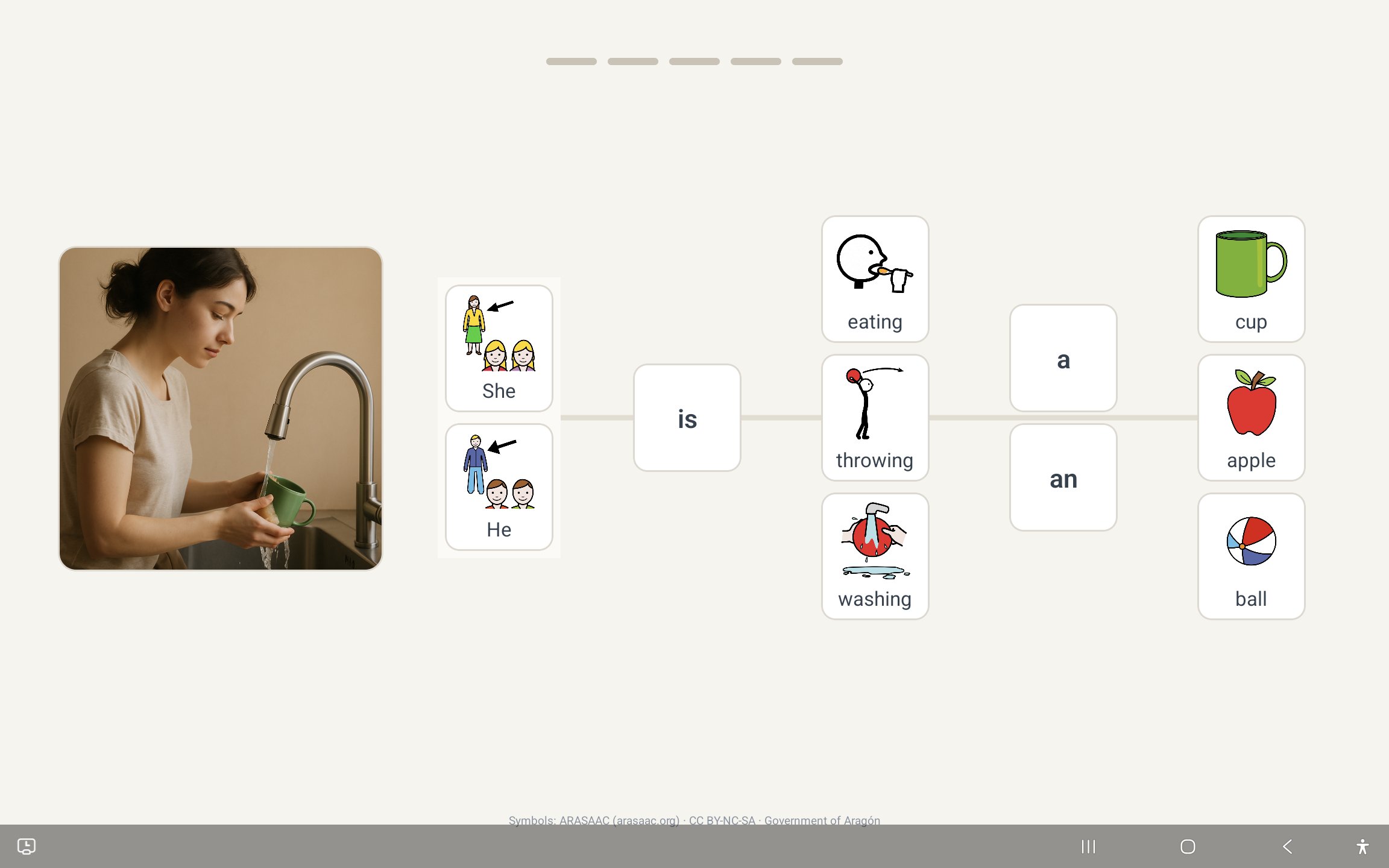 The learner's view — the sentence builder